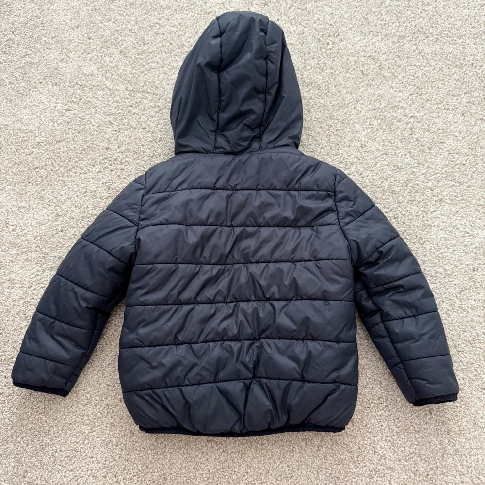 Cat & Jack Puffer Jacket Kids 2T Black Fleece Lined Hooded Quilted Coat